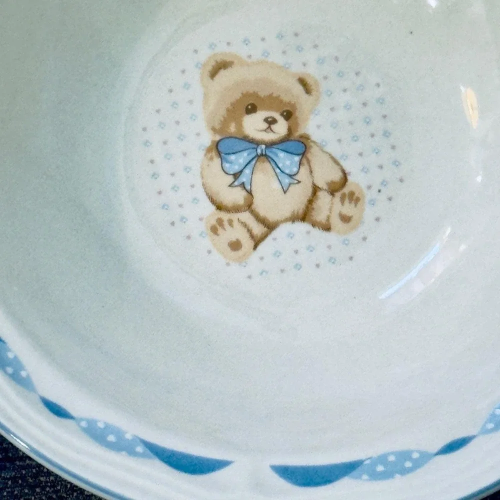 Vintage Tienshan Teddy Bear Bowl Blue Hearts Children's Cereal Soup Bowl